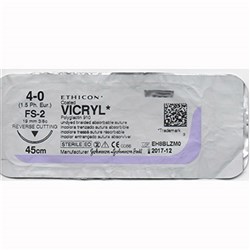 Ethicon Suture Vicryl 3/8 PP Rev Cut 19mm 4/0 45cm box 24