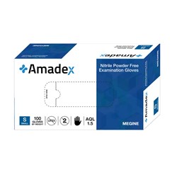 Amadex Blue Nitrile Exam Gloves PF M Box 100
