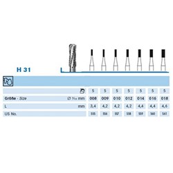 T-Carbide Bur HP #H31-008 Cylinder X-Cut (US#:555) pkt 5