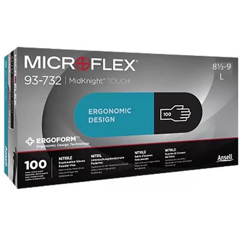 MICROFLEX MidKnight TOUCH Black Nitrile Gloves L 100 bx