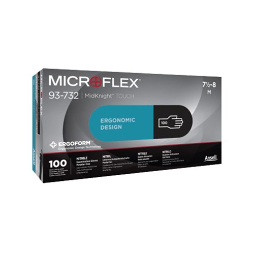 MICROFLEX MidKnight TOUCH Black Nitrile Gloves M 100 bx