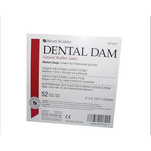 Latex Rubber Dam 5 in x 5 in Thin Gauge Green Box of 52