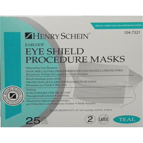 Henry Schein Earloop Mask Procedure EyeShield Teal box25