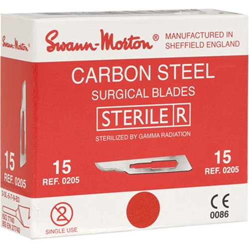 Swann Morton Scalpel Blade#15 0205SterileCarbonSteel Box/100